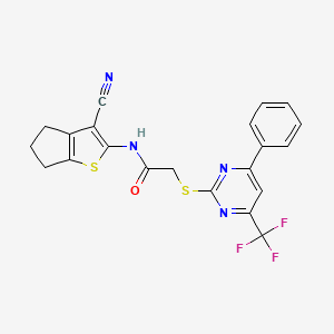 molecular formula C21H15F3N4OS2 B3466030 N-(3-cyano-5,6-dihydro-4H-cyclopenta[b]thien-2-yl)-2-{[4-phenyl-6-(trifluoromethyl)-2-pyrimidinyl]thio}acetamide 