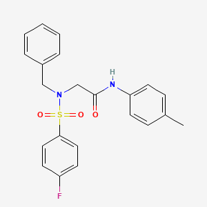 molecular formula C22H21FN2O3S B3466458 N~2~-benzyl-N~2~-[(4-fluorophenyl)sulfonyl]-N~1~-(4-methylphenyl)glycinamide 