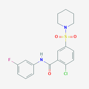 molecular formula C18H18ClFN2O3S B3466495 2-chloro-N-(3-fluorophenyl)-5-(1-piperidinylsulfonyl)benzamide 