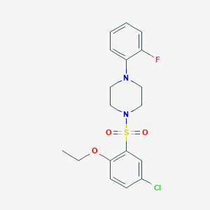 molecular formula C18H20ClFN2O3S B346655 1-((5-Chloro-2-ethoxyphenyl)sulfonyl)-4-(2-fluorophenyl)piperazine CAS No. 839685-95-9