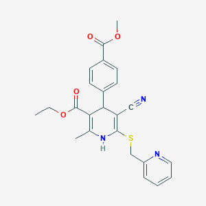molecular formula C24H23N3O4S B346667 Ethyl 5-cyano-4-[4-(methoxycarbonyl)phenyl]-2-methyl-6-[(2-pyridinylmethyl)sulfanyl]-1,4-dihydro-3-pyridinecarboxylate 