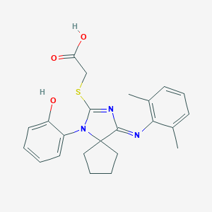 {[(4E)-4-[(2,6-dimethylphenyl)imino]-1-(2-hydroxyphenyl)-1,3-diazaspiro[4.4]non-2-en-2-yl]sulfanyl}acetic acid