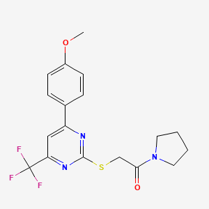 4-(4-methoxyphenyl)-2-{[2-oxo-2-(1-pyrrolidinyl)ethyl]thio}-6-(trifluoromethyl)pyrimidine