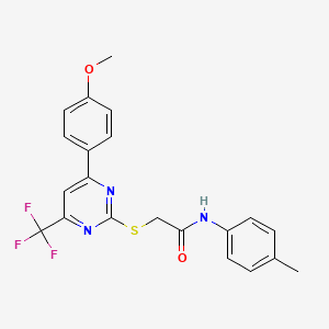 molecular formula C21H18F3N3O2S B3466830 2-{[4-(4-methoxyphenyl)-6-(trifluoromethyl)-2-pyrimidinyl]thio}-N-(4-methylphenyl)acetamide 