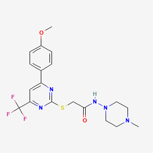 2-{[4-(4-methoxyphenyl)-6-(trifluoromethyl)-2-pyrimidinyl]thio}-N-(4-methyl-1-piperazinyl)acetamide