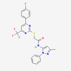 molecular formula C23H17F4N5OS B3466858 2-{[4-(4-fluorophenyl)-6-(trifluoromethyl)-2-pyrimidinyl]thio}-N-(3-methyl-1-phenyl-1H-pyrazol-5-yl)acetamide 