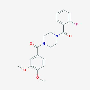 molecular formula C20H21FN2O4 B3467285 1-(3,4-dimethoxybenzoyl)-4-(2-fluorobenzoyl)piperazine 