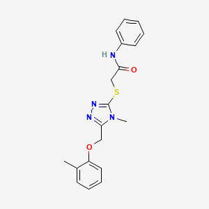 molecular formula C19H20N4O2S B3467745 2-({4-methyl-5-[(2-methylphenoxy)methyl]-4H-1,2,4-triazol-3-yl}thio)-N-phenylacetamide 