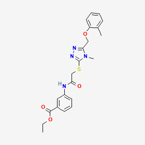 molecular formula C22H24N4O4S B3467749 ethyl 3-{[({4-methyl-5-[(2-methylphenoxy)methyl]-4H-1,2,4-triazol-3-yl}thio)acetyl]amino}benzoate 