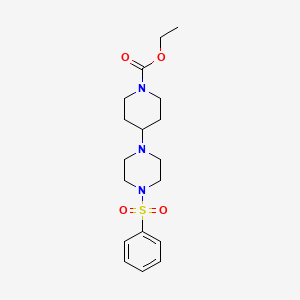 molecular formula C18H27N3O4S B3468467 ethyl 4-[4-(phenylsulfonyl)-1-piperazinyl]-1-piperidinecarboxylate 