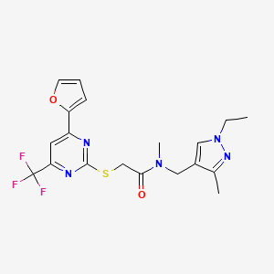 molecular formula C19H20F3N5O2S B3468536 N-[(1-ethyl-3-methyl-1H-pyrazol-4-yl)methyl]-2-{[4-(2-furyl)-6-(trifluoromethyl)-2-pyrimidinyl]thio}-N-methylacetamide 