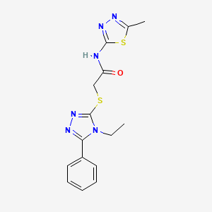 molecular formula C15H16N6OS2 B3468802 2-[(4-ethyl-5-phenyl-4H-1,2,4-triazol-3-yl)thio]-N-(5-methyl-1,3,4-thiadiazol-2-yl)acetamide 