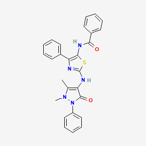 molecular formula C27H23N5O2S B3469259 N-{2-[(1,5-dimethyl-3-oxo-2-phenyl-2,3-dihydro-1H-pyrazol-4-yl)amino]-4-phenyl-1,3-thiazol-5-yl}benzamide 