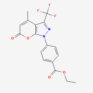 molecular formula C17H13F3N2O4 B3469373 ethyl 4-[4-methyl-6-oxo-3-(trifluoromethyl)pyrano[2,3-c]pyrazol-1(6H)-yl]benzoate 