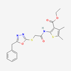 molecular formula C20H21N3O4S2 B3469601 ethyl 2-({[(5-benzyl-1,3,4-oxadiazol-2-yl)thio]acetyl}amino)-4,5-dimethyl-3-thiophenecarboxylate 