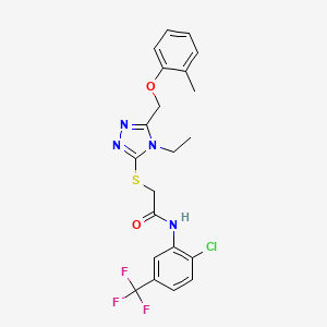 molecular formula C21H20ClF3N4O2S B3469647 N-[2-chloro-5-(trifluoromethyl)phenyl]-2-({4-ethyl-5-[(2-methylphenoxy)methyl]-4H-1,2,4-triazol-3-yl}thio)acetamide 