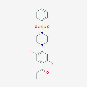 molecular formula C20H23FN2O3S B3469869 1-{5-fluoro-2-methyl-4-[4-(phenylsulfonyl)-1-piperazinyl]phenyl}-1-propanone 