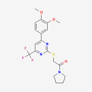 molecular formula C19H20F3N3O3S B3470184 4-(3,4-dimethoxyphenyl)-2-{[2-oxo-2-(1-pyrrolidinyl)ethyl]thio}-6-(trifluoromethyl)pyrimidine 