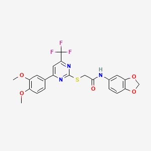 molecular formula C22H18F3N3O5S B3470207 N-1,3-benzodioxol-5-yl-2-{[4-(3,4-dimethoxyphenyl)-6-(trifluoromethyl)-2-pyrimidinyl]thio}acetamide 