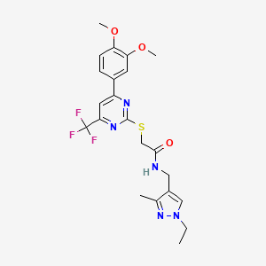 2-{[4-(3,4-dimethoxyphenyl)-6-(trifluoromethyl)-2-pyrimidinyl]thio}-N-[(1-ethyl-3-methyl-1H-pyrazol-4-yl)methyl]acetamide