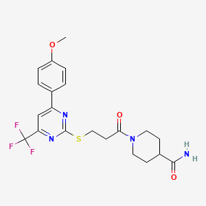 molecular formula C21H23F3N4O3S B3470271 1-(3-{[4-(4-methoxyphenyl)-6-(trifluoromethyl)-2-pyrimidinyl]thio}propanoyl)-4-piperidinecarboxamide 