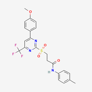 3-{[4-(4-methoxyphenyl)-6-(trifluoromethyl)-2-pyrimidinyl]sulfonyl}-N-(4-methylphenyl)propanamide