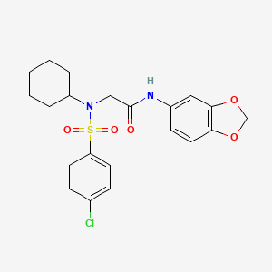 molecular formula C21H23ClN2O5S B3470497 N-(1,3-benzodioxol-5-yl)-2-[(4-chlorophenyl)sulfonyl-cyclohexylamino]acetamide 