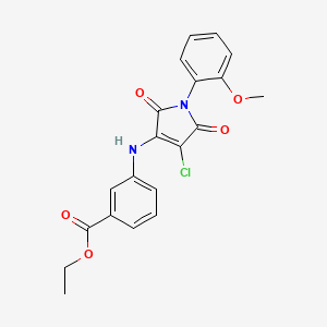 molecular formula C20H17ClN2O5 B3471716 ethyl 3-{[4-chloro-1-(2-methoxyphenyl)-2,5-dioxo-2,5-dihydro-1H-pyrrol-3-yl]amino}benzoate 