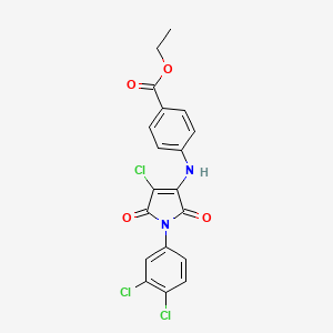 molecular formula C19H13Cl3N2O4 B3471760 ethyl 4-{[4-chloro-1-(3,4-dichlorophenyl)-2,5-dioxo-2,5-dihydro-1H-pyrrol-3-yl]amino}benzoate 