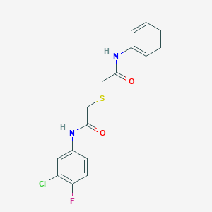 molecular formula C16H14ClFN2O2S B3472450 2-[(2-anilino-2-oxoethyl)thio]-N-(3-chloro-4-fluorophenyl)acetamide 