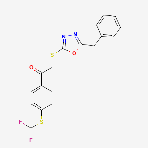 molecular formula C18H14F2N2O2S2 B3472932 2-[(5-benzyl-1,3,4-oxadiazol-2-yl)thio]-1-{4-[(difluoromethyl)thio]phenyl}ethanone 