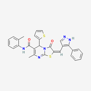 7-METHYL-N-(2-METHYLPHENYL)-3-OXO-2-[(E)-1-(3-PHENYL-1H-PYRAZOL-4-YL)METHYLIDENE]-5-(2-THIENYL)-2,3-DIHYDRO-5H-[1,3]THIAZOLO[3,2-A]PYRIMIDINE-6-CARBOXAMIDE