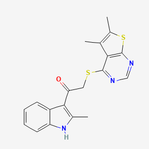 molecular formula C19H17N3OS2 B3473495 2-[(5,6-dimethylthieno[2,3-d]pyrimidin-4-yl)thio]-1-(2-methyl-1H-indol-3-yl)ethanone 