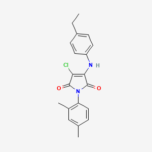 molecular formula C20H19ClN2O2 B3473725 3-CHLORO-1-(2,4-DIMETHYLPHENYL)-4-[(4-ETHYLPHENYL)AMINO]-2,5-DIHYDRO-1H-PYRROLE-2,5-DIONE 