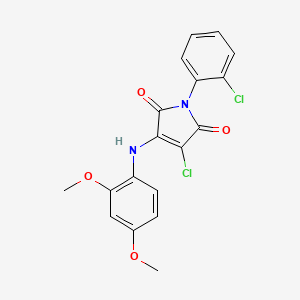 molecular formula C18H14Cl2N2O4 B3473922 3-CHLORO-1-(2-CHLOROPHENYL)-4-[(2,4-DIMETHOXYPHENYL)AMINO]-2,5-DIHYDRO-1H-PYRROLE-2,5-DIONE 