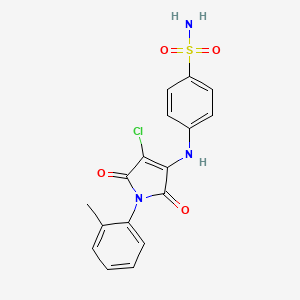 molecular formula C17H14ClN3O4S B3474508 4-{[4-CHLORO-1-(2-METHYLPHENYL)-2,5-DIOXO-2,5-DIHYDRO-1H-PYRROL-3-YL]AMINO}BENZENE-1-SULFONAMIDE 