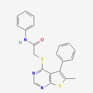 molecular formula C21H17N3OS2 B3474618 2-({6-methyl-5-phenylthieno[2,3-d]pyrimidin-4-yl}sulfanyl)-N-phenylacetamide 