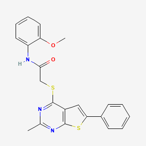 molecular formula C22H19N3O2S2 B3474695 N-(2-Methoxyphenyl)-2-({2-methyl-6-phenylthieno[2,3-D]pyrimidin-4-YL}sulfanyl)acetamide 