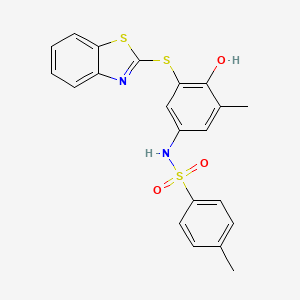 molecular formula C21H18N2O3S3 B3474954 N-[3-(1,3-benzothiazol-2-ylsulfanyl)-4-hydroxy-5-methylphenyl]-4-methylbenzenesulfonamide 