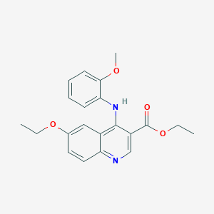 molecular formula C21H22N2O4 B3475033 Ethyl 6-ethoxy-4-[(2-methoxyphenyl)amino]quinoline-3-carboxylate 