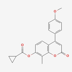 molecular formula C21H18O5 B3475111 4-(4-methoxyphenyl)-8-methyl-2-oxo-2H-chromen-7-yl cyclopropanecarboxylate 