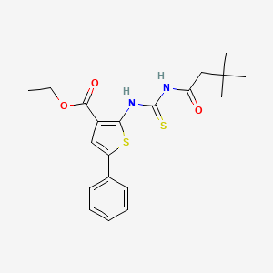 molecular formula C20H24N2O3S2 B3475646 ethyl 2-({[(3,3-dimethylbutanoyl)amino]carbonothioyl}amino)-5-phenyl-3-thiophenecarboxylate 