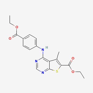 molecular formula C19H19N3O4S B3476272 ethyl 4-{[4-(ethoxycarbonyl)phenyl]amino}-5-methylthieno[2,3-d]pyrimidine-6-carboxylate 