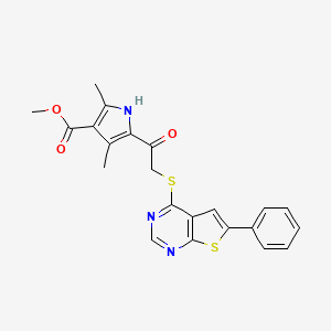 molecular formula C22H19N3O3S2 B3476576 methyl 2,4-dimethyl-5-{[(6-phenylthieno[2,3-d]pyrimidin-4-yl)thio]acetyl}-1H-pyrrole-3-carboxylate 