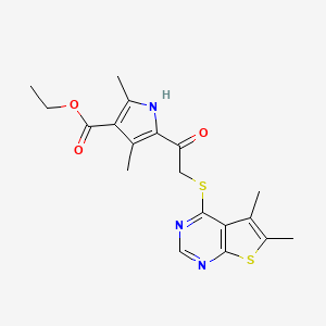 molecular formula C19H21N3O3S2 B3476730 ethyl 5-{[(5,6-dimethylthieno[2,3-d]pyrimidin-4-yl)thio]acetyl}-2,4-dimethyl-1H-pyrrole-3-carboxylate 