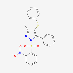 molecular formula C22H17N3O4S2 B3477376 3-methyl-1-[(2-nitrophenyl)sulfonyl]-5-phenyl-4-(phenylthio)-1H-pyrazole 