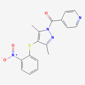 molecular formula C17H14N4O3S B3477378 4-({3,5-dimethyl-4-[(2-nitrophenyl)thio]-1H-pyrazol-1-yl}carbonyl)pyridine 