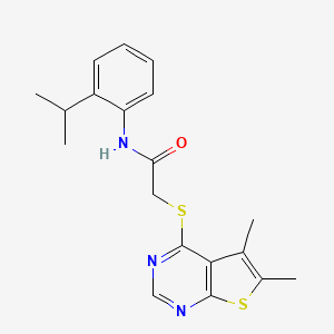 molecular formula C19H21N3OS2 B3477474 2-[(5,6-dimethylthieno[2,3-d]pyrimidin-4-yl)thio]-N-(2-isopropylphenyl)acetamide 