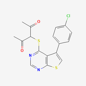 molecular formula C17H13ClN2O2S2 B3477514 3-{[5-(4-chlorophenyl)thieno[2,3-d]pyrimidin-4-yl]thio}-2,4-pentanedione 