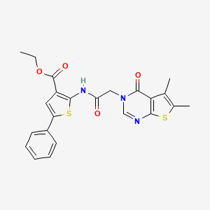 molecular formula C23H21N3O4S2 B3477545 ethyl 2-{[(5,6-dimethyl-4-oxothieno[2,3-d]pyrimidin-3(4H)-yl)acetyl]amino}-5-phenyl-3-thiophenecarboxylate 